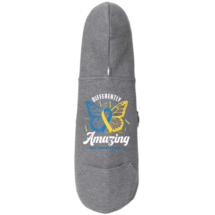 Differently Amazing Down Syndrome Awareness Butterfly Ribbon Doggie 3-End Fleece Hoodie