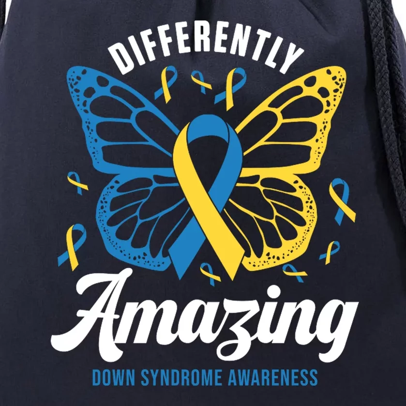 Differently Amazing Down Syndrome Awareness Butterfly Ribbon Drawstring Bag