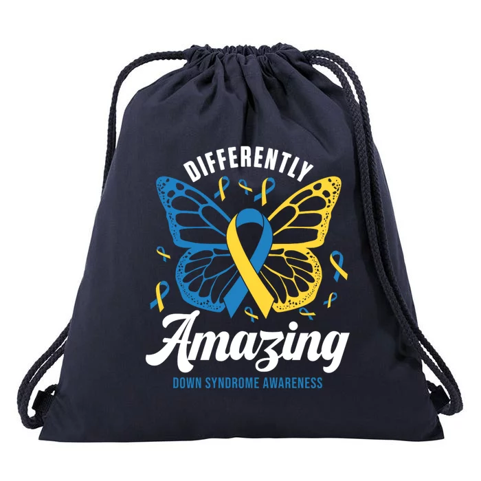 Differently Amazing Down Syndrome Awareness Butterfly Ribbon Drawstring Bag