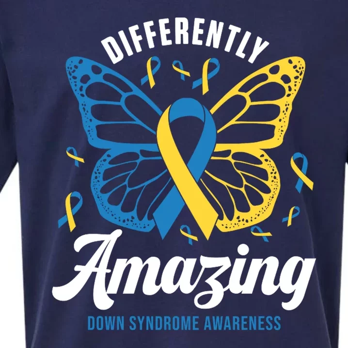 Differently Amazing Down Syndrome Awareness Butterfly Ribbon Sueded Cloud Jersey T-Shirt