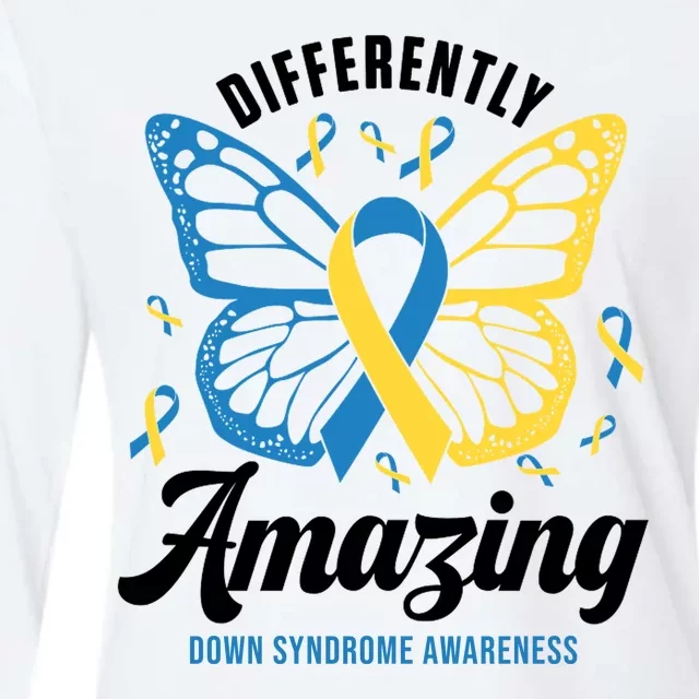 Differently Amazing Down Syndrome Awareness Butterfly Ribbon Womens Cotton Relaxed Long Sleeve T-Shirt