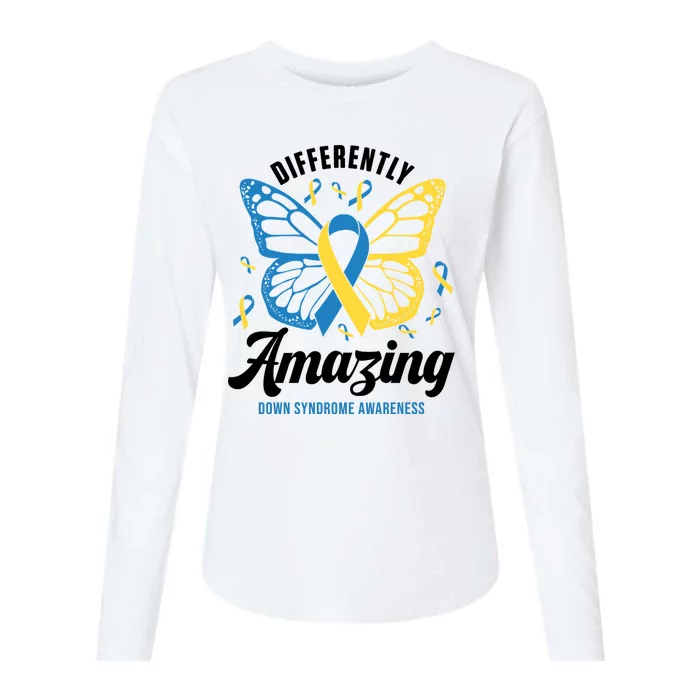 Differently Amazing Down Syndrome Awareness Butterfly Ribbon Womens Cotton Relaxed Long Sleeve T-Shirt