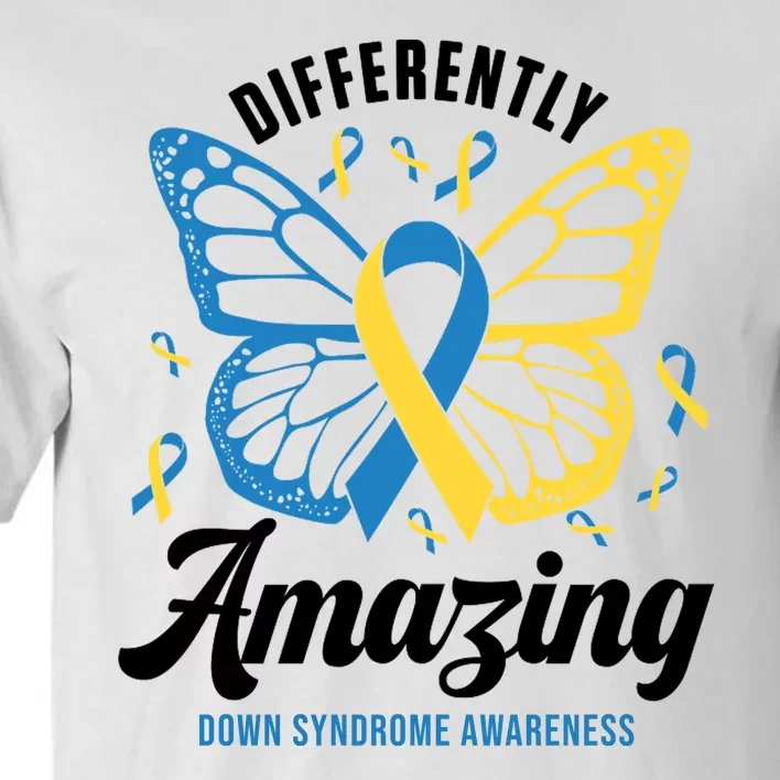 Differently Amazing Down Syndrome Awareness Butterfly Ribbon Tall T-Shirt