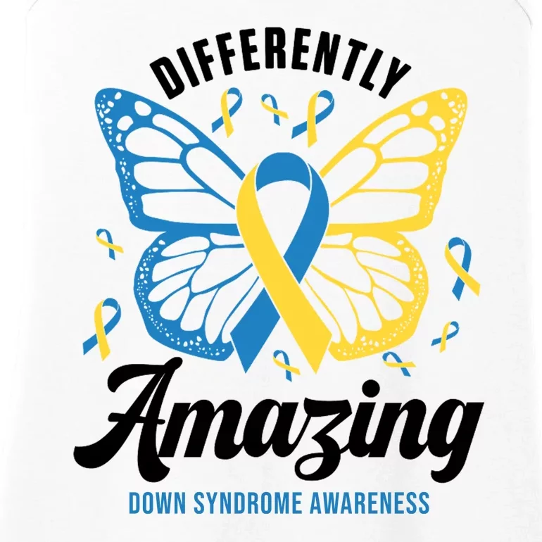 Differently Amazing Down Syndrome Awareness Butterfly Ribbon Ladies Essential Tank