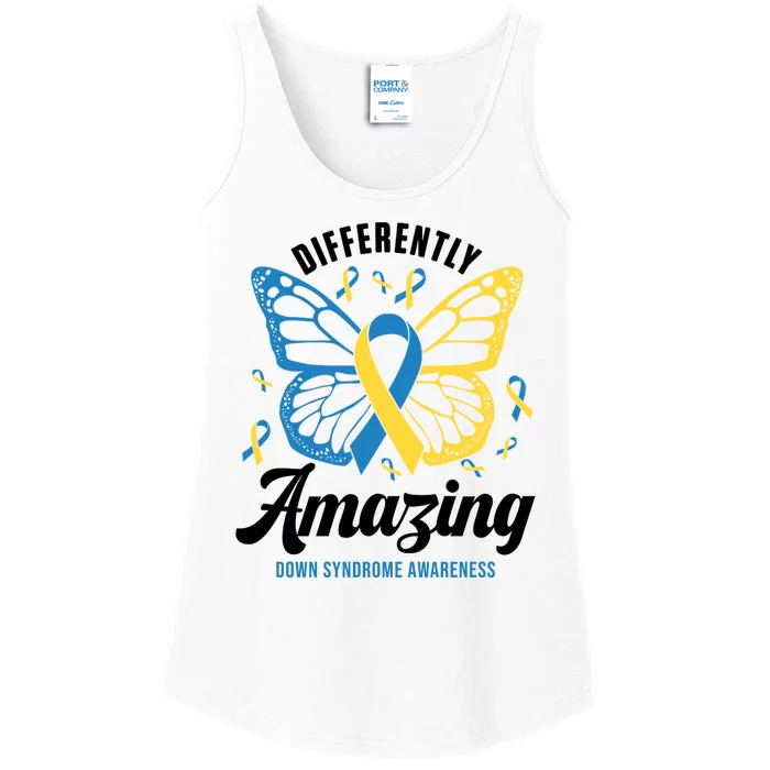 Differently Amazing Down Syndrome Awareness Butterfly Ribbon Ladies Essential Tank