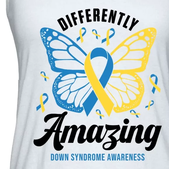 Differently Amazing Down Syndrome Awareness Butterfly Ribbon Ladies Essential Flowy Tank