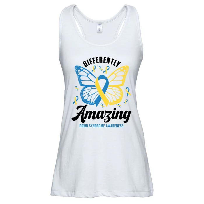 Differently Amazing Down Syndrome Awareness Butterfly Ribbon Ladies Essential Flowy Tank