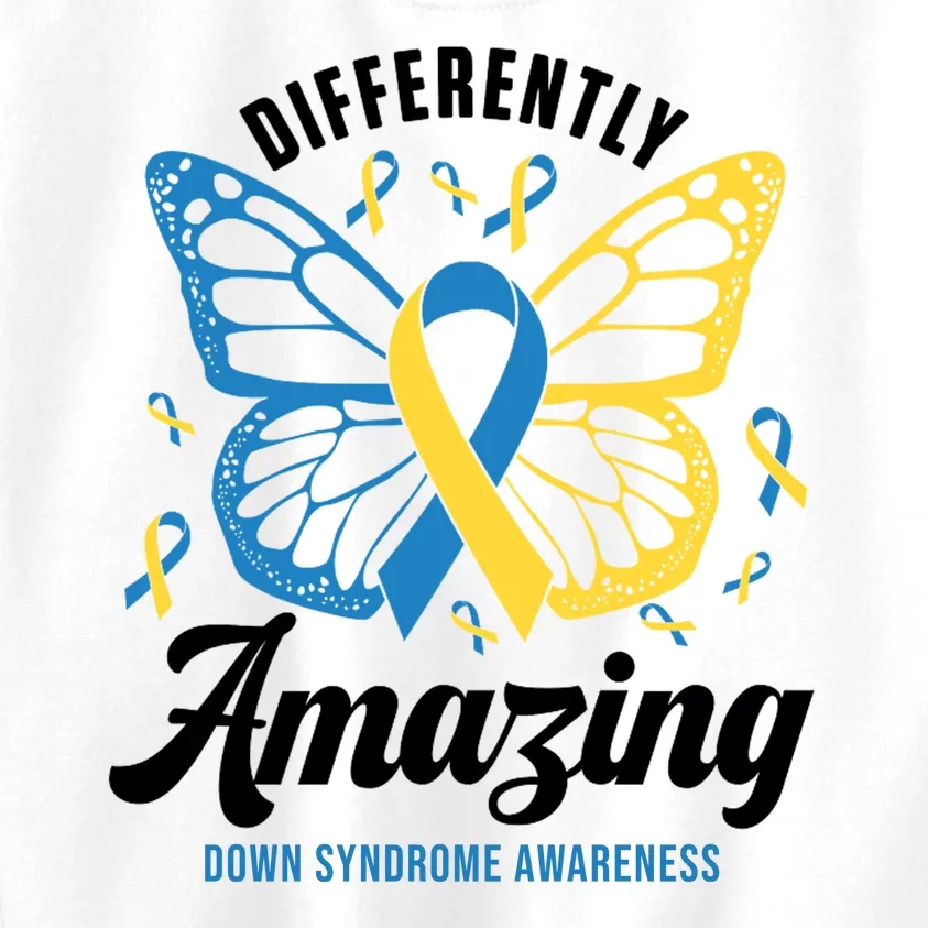 Differently Amazing Down Syndrome Awareness Butterfly Ribbon Kids Sweatshirt