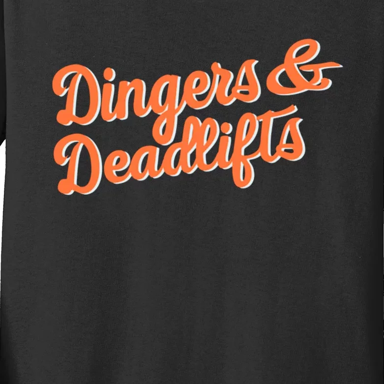 Dingers And Deadlifts Kids Long Sleeve Shirt