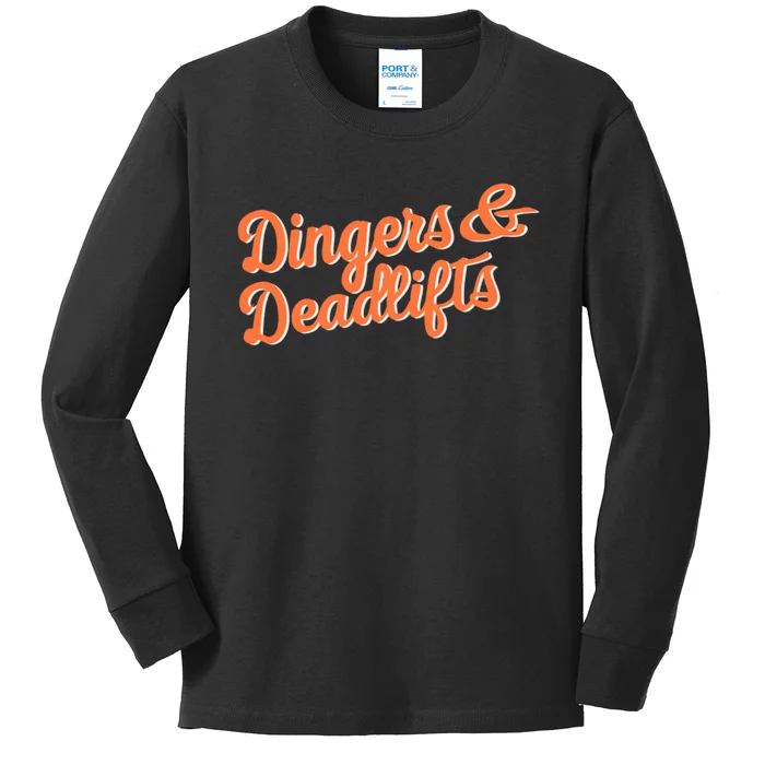 Dingers And Deadlifts Kids Long Sleeve Shirt