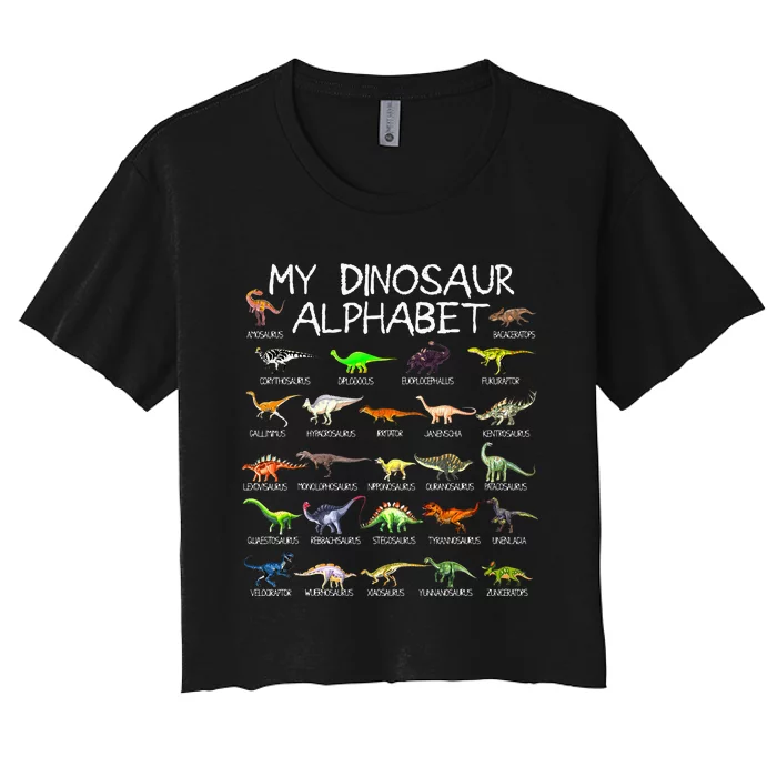 Dinosaur Alphabet Dino ABC For Kids Men Women Dinosaur Women's Crop Top Tee