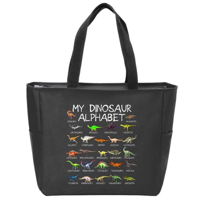 Dinosaur Alphabet Dino ABC For Kids Men Women Dinosaur Zip Tote Bag