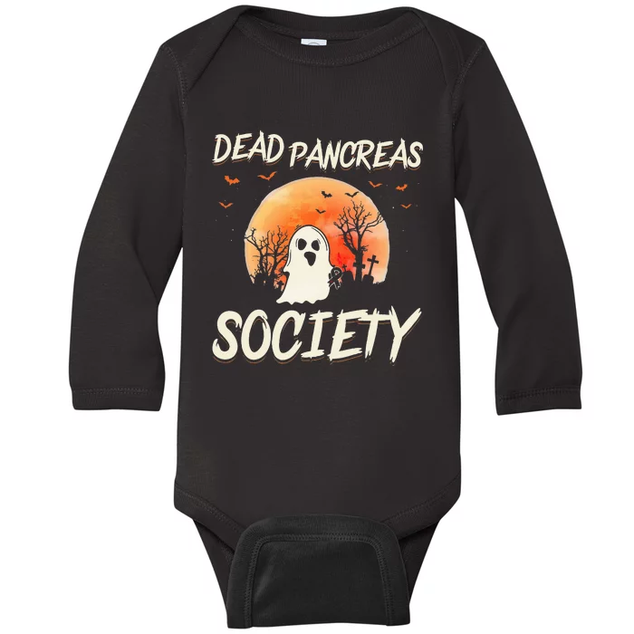 Diabetes Awareness Dead Pancreas Society Halloween Ghost Baby Long Sleeve Bodysuit