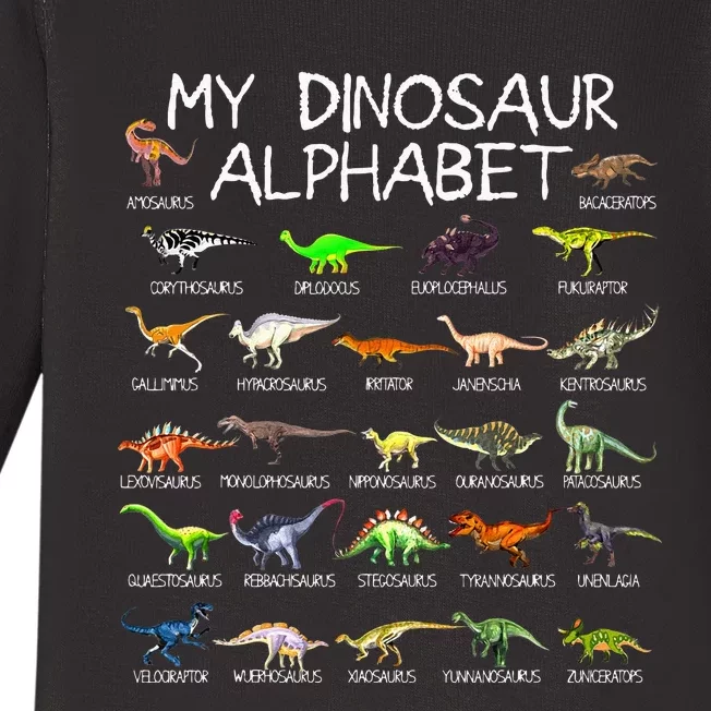 Dinosaur Alphabet Dino ABC For Kids Men Women Dinosaur Baby Long Sleeve Bodysuit