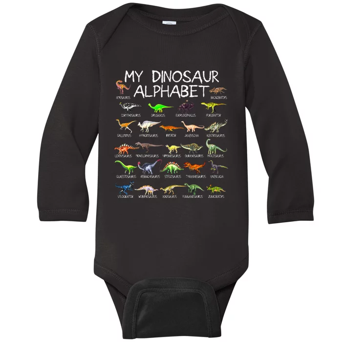 Dinosaur Alphabet Dino ABC For Kids Men Women Dinosaur Baby Long Sleeve Bodysuit