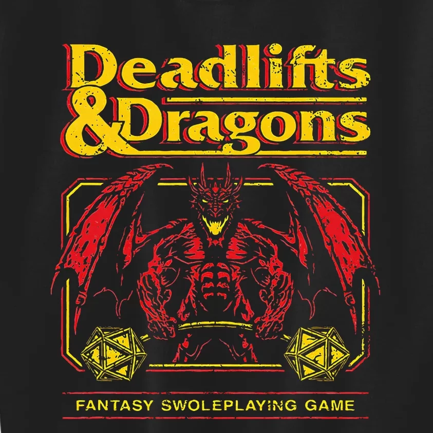 Deadlifts And Dragons Workout Fitness Swole Kids Sweatshirt