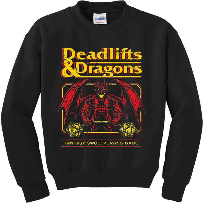 Deadlifts And Dragons Workout Fitness Swole Kids Sweatshirt