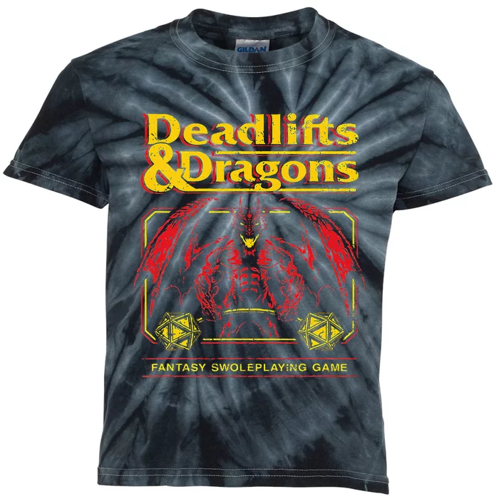 Deadlifts And Dragons Workout Fitness Swole Kids Tie-Dye T-Shirt