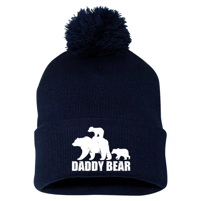 Daddy Bear With Twin Cubs Father's Day Pom Pom 12in Knit Beanie