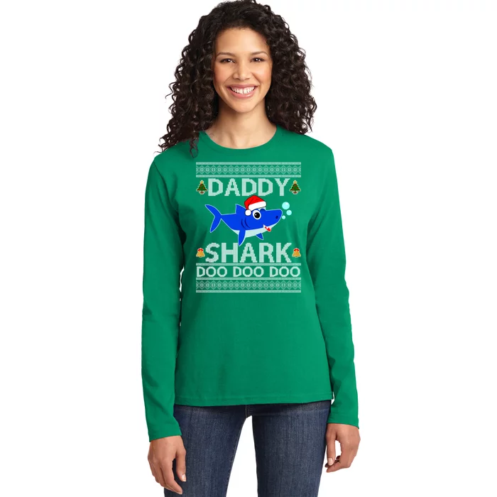 Daddy Shark Doo Doo Cute Ugly Christmas Ladies Long Sleeve Shirt