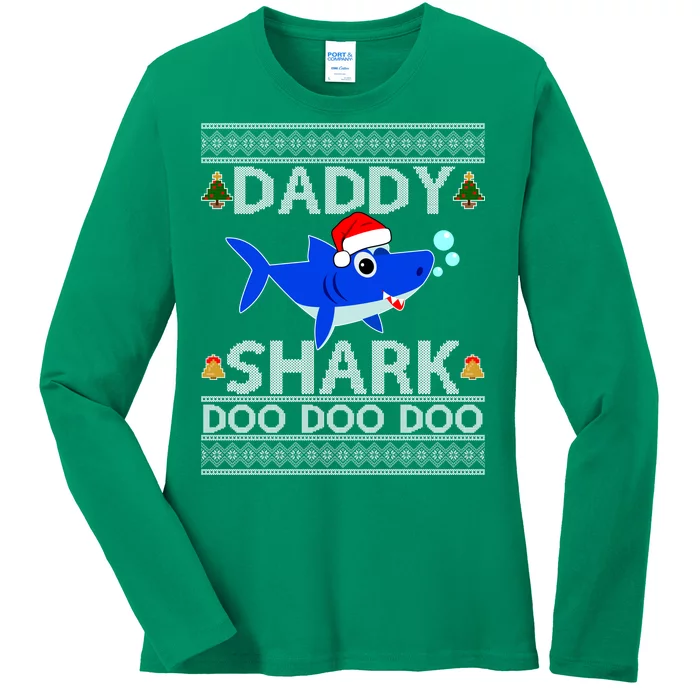 Daddy Shark Doo Doo Cute Ugly Christmas Ladies Long Sleeve Shirt