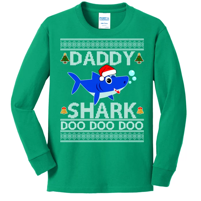 Daddy Shark Doo Doo Cute Ugly Christmas Kids Long Sleeve Shirt