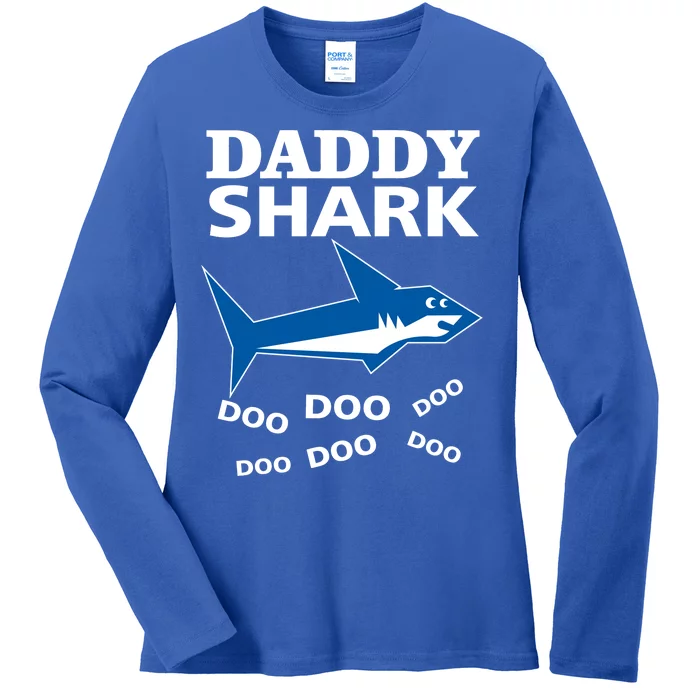 Daddy Shark Funny Dad Ladies Long Sleeve Shirt