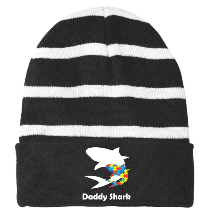 Daddy Shark Puzzles Autism Awareness Striped Beanie with Solid Band