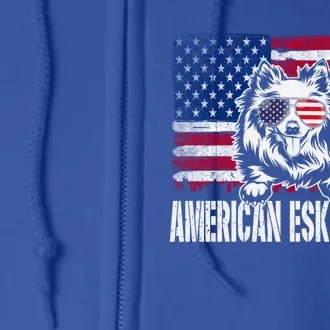 Distressed American Eskimo Dad Usa Flag Fathers Day Gift Full Zip Hoodie