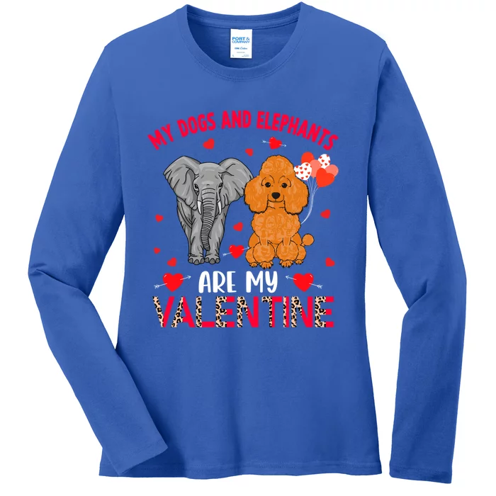 Dogs And Elephants Are My Valentine Poodle With Elephant Gift Ladies Long Sleeve Shirt