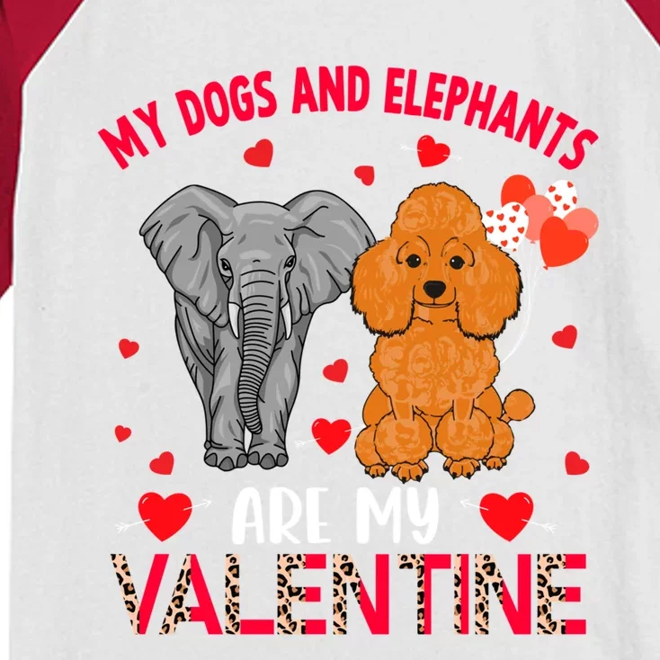 Dogs And Elephants Are My Valentine Poodle With Elephant Gift Kids Colorblock Raglan Jersey