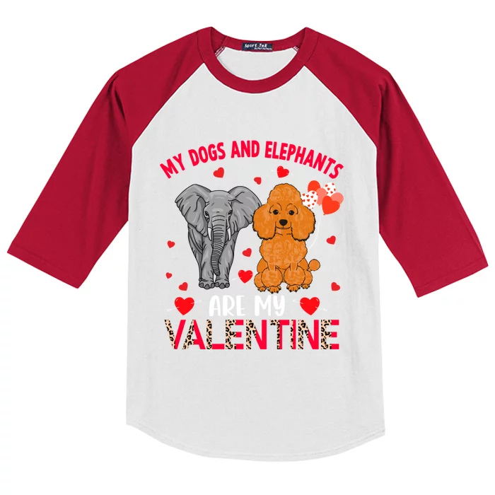 Dogs And Elephants Are My Valentine Poodle With Elephant Gift Kids Colorblock Raglan Jersey