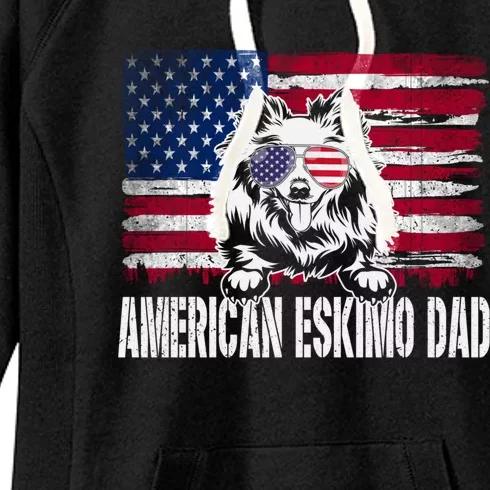 Distressed American Eskimo Dad Usa Flag Fathers Day Gift Women's Fleece Hoodie