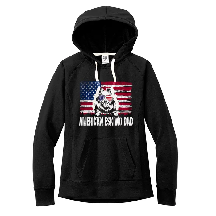 Distressed American Eskimo Dad Usa Flag Fathers Day Gift Women's Fleece Hoodie