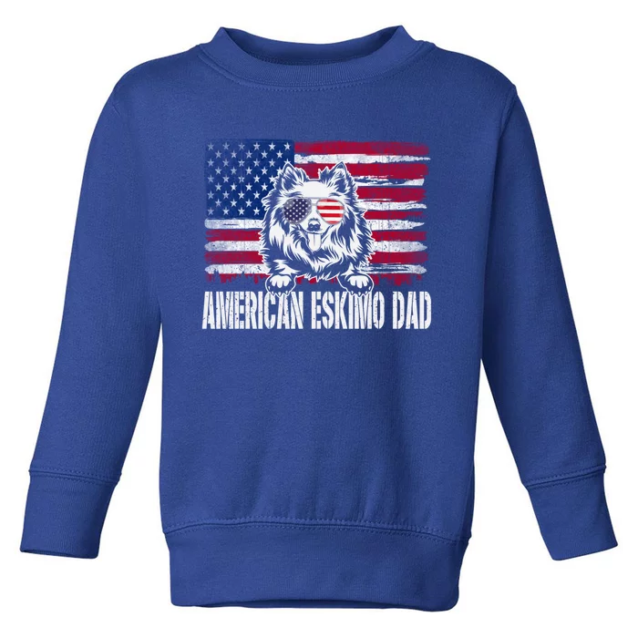 Distressed American Eskimo Dad Usa Flag Fathers Day Gift Toddler Sweatshirt