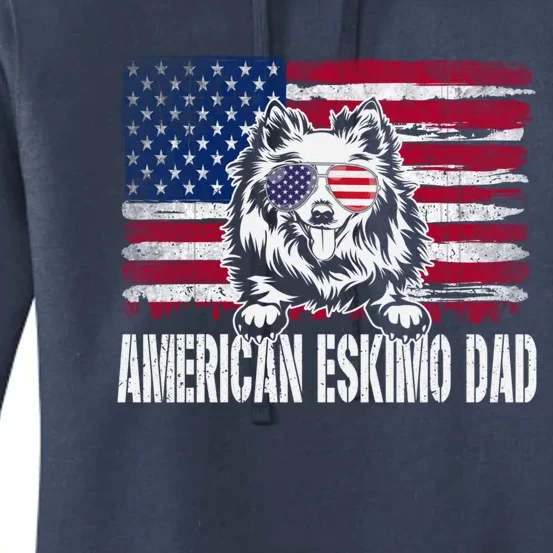 Distressed American Eskimo Dad Usa Flag Fathers Day Gift Women's Pullover Hoodie