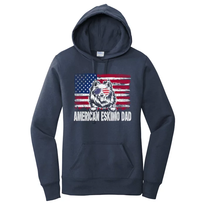 Distressed American Eskimo Dad Usa Flag Fathers Day Gift Women's Pullover Hoodie