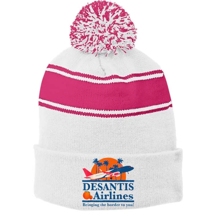 DeSantis Airlines Funny Political Meme Ron DeSantis Governor Stripe Pom Pom Beanie