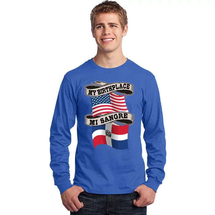 Dominican American Flag Half American Half Dominican Roots Gift Long Sleeve Shirt