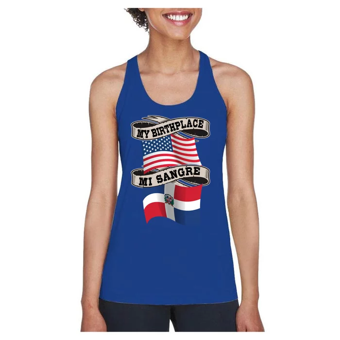 Dominican American Flag Half American Half Dominican Roots Gift Women's Racerback Tank