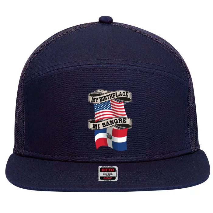 Dominican American Flag Half American Half Dominican Roots Gift 7 Panel Mesh Trucker Snapback Hat