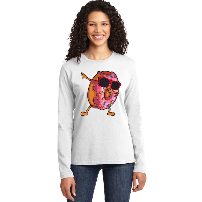 Donut Art For Women Dabbing Doughnut Donut Lover Ladies Long Sleeve Shirt