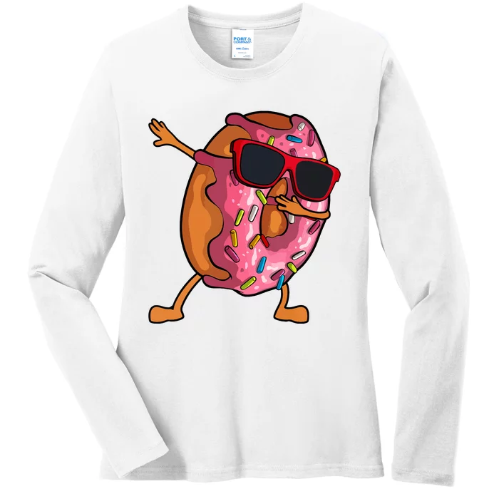 Donut Art For Women Dabbing Doughnut Donut Lover Ladies Long Sleeve Shirt