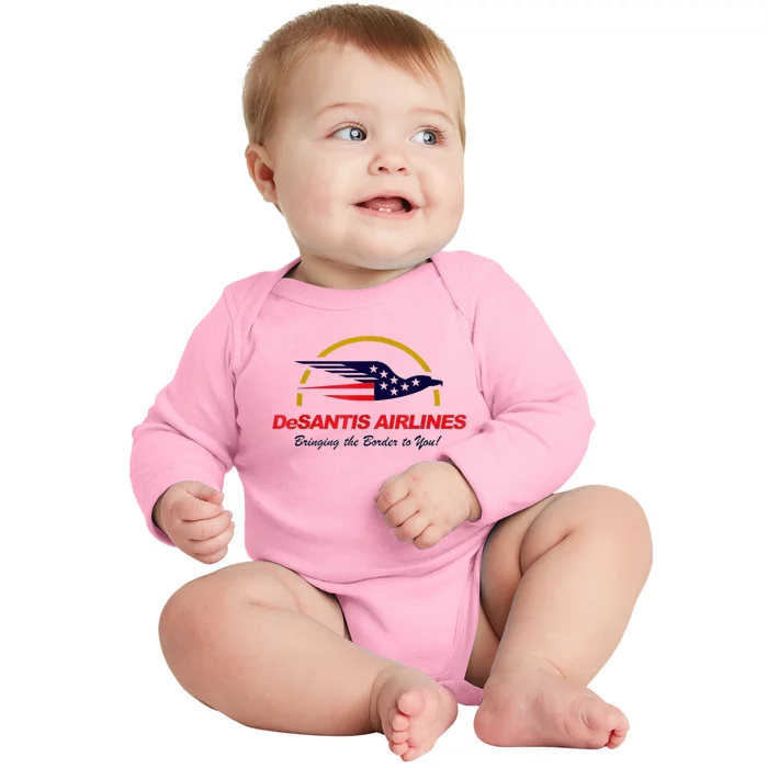 DeSantis Airlines Funny Political Meme DeSantis Airlines Ron DeSantis Baby Long Sleeve Bodysuit