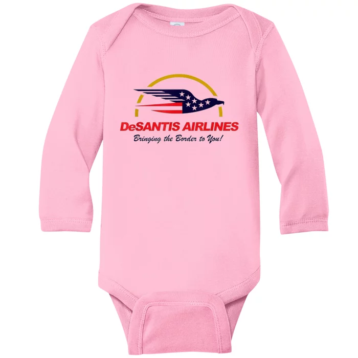 DeSantis Airlines Funny Political Meme DeSantis Airlines Ron DeSantis Baby Long Sleeve Bodysuit