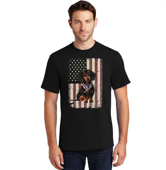 Dachshund American Flag Bandana 4th Of July Gifts Tall T-Shirt