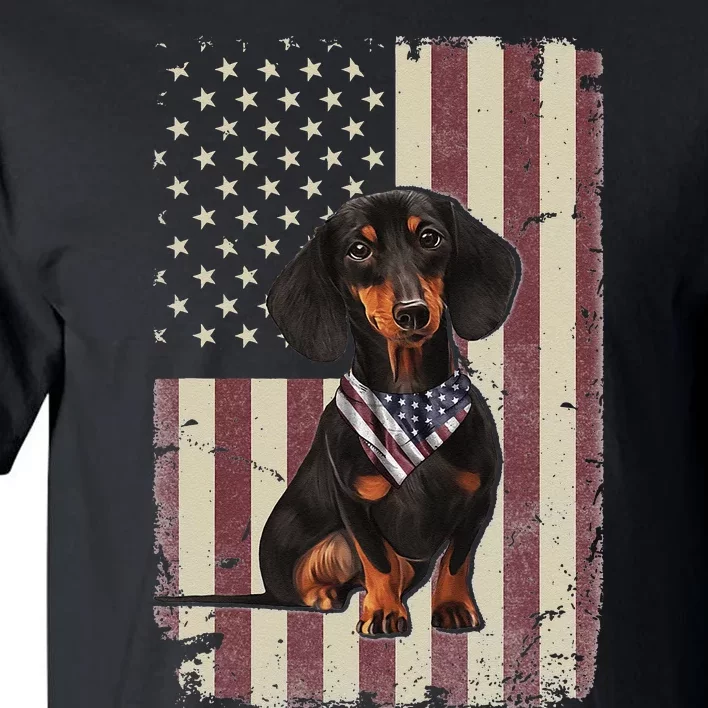 Dachshund American Flag Bandana 4th Of July Gifts Tall T-Shirt