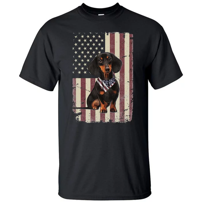 Dachshund American Flag Bandana 4th Of July Gifts Tall T-Shirt