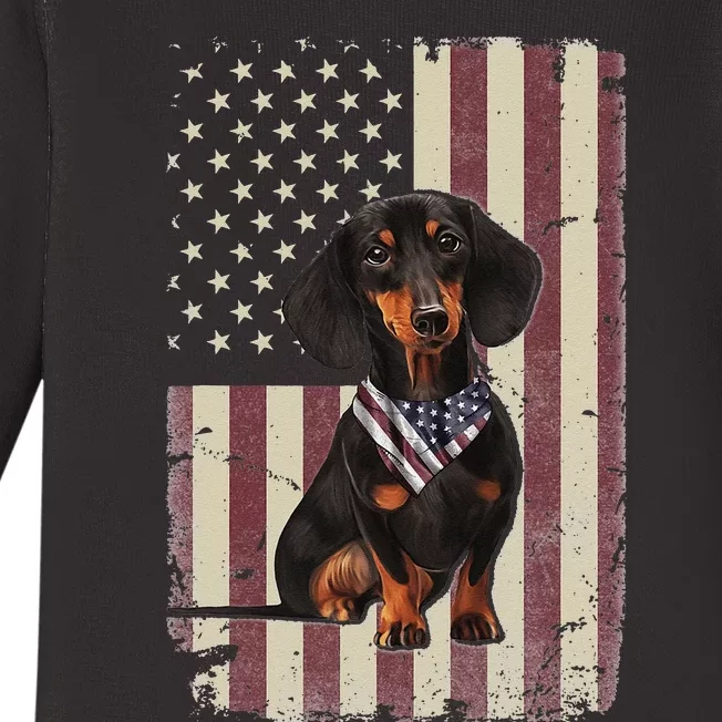 Dachshund American Flag Bandana 4th Of July Gifts Baby Long Sleeve Bodysuit