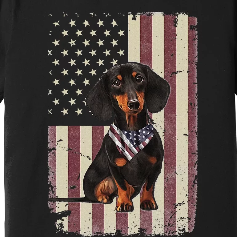 Dachshund American Flag Bandana 4th Of July Gifts Premium T-Shirt